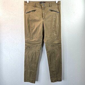 Peruvian Connection Pants Sz 4 Khaki Green Cargo Moto Zip Stretch Casual Skinny